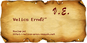 Velics Ernő névjegykártya